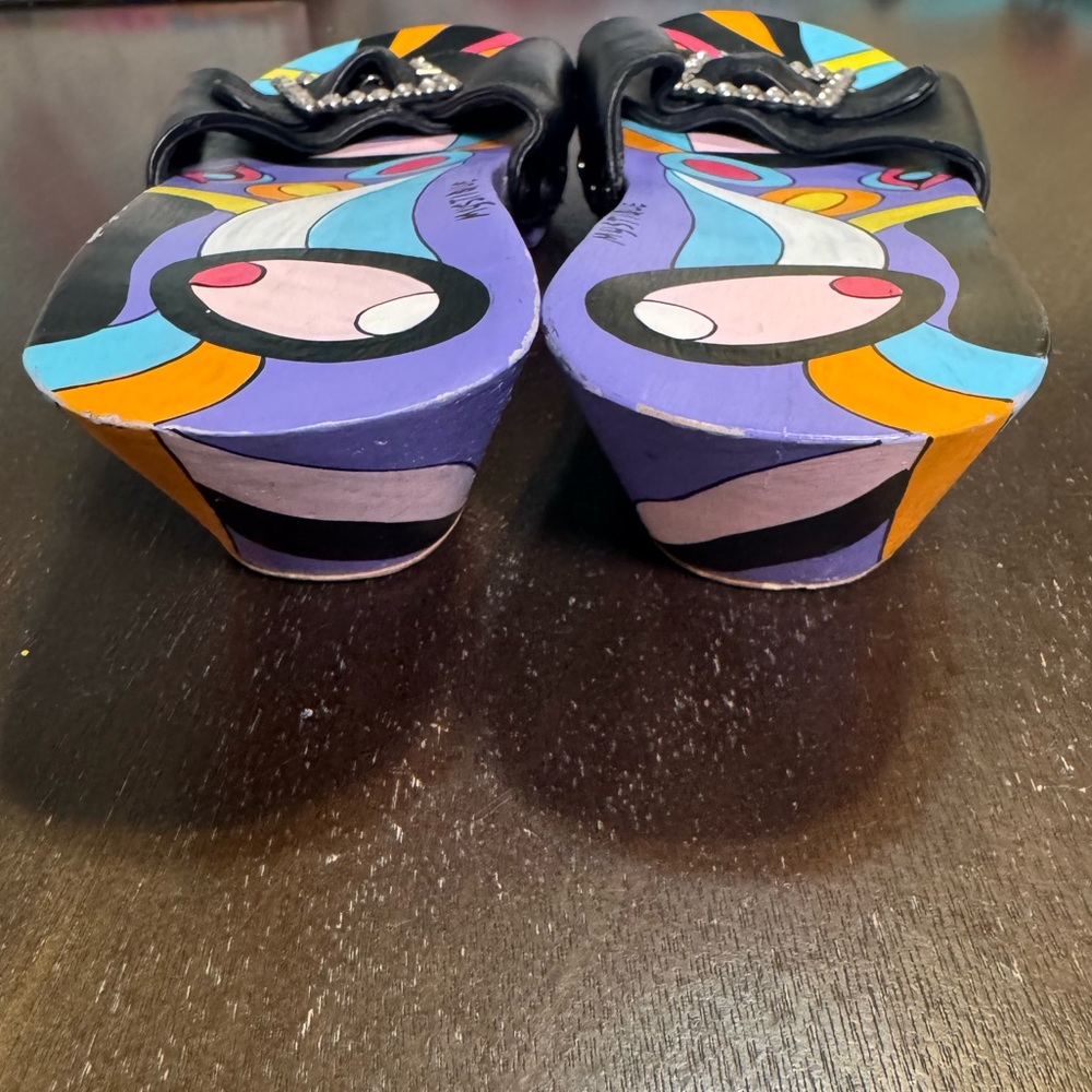 Boho Mystique Boutique Black Sandals with Vibrant Multicolor Pattern - Picture 5 of 10